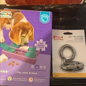 Outward Hound Purple and Green Dog Puzzle with Boots & Barkley Clicker